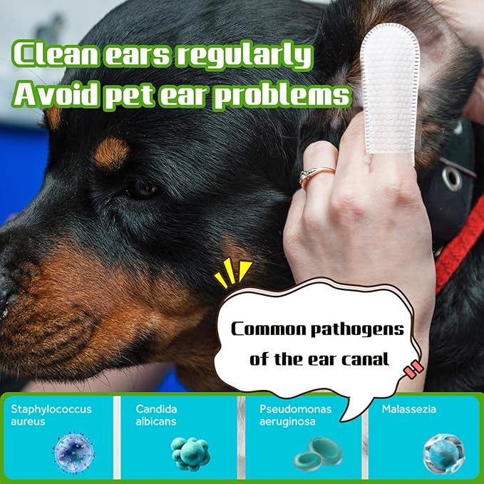 PET Ear Cleaner Finger Wipes, Ear Finger Wipes, Ear Cleaning Finger Wipes for Dogs & Cats, Gently Removes Dirt & Odor, Dissolves Wax Build-Up, Easy to Use, Natural Ingredients - 55 Count