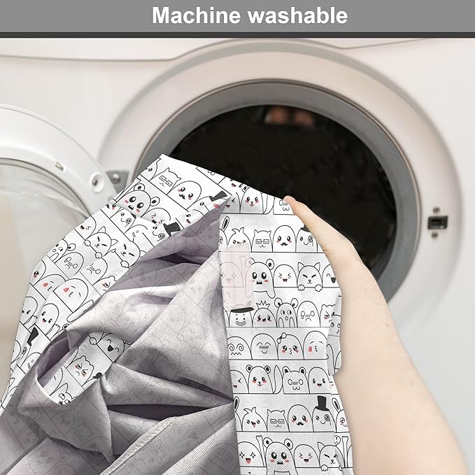 Lunarable Cartoon Dog Crate Cover, Funny Creatures and Monsters Doodle Faces in Manga Style Emotions, Easy to Use Pet Kennel Cover for Small Dogs Puppies Kittens, 18 Inch, Charcoal Grey Coral White