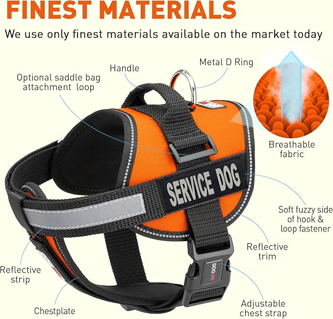 Dogline Unimax Service Dog Harness Vest with Removable Service Dog Patches Adjustable Straps Breathable Neoprene for Medical Identification Training Dogs Girth 36 to 46 in Orange