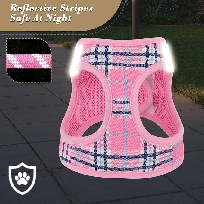 Athena Collection Step-in Dog Harness with 5 ft Leash, Small to Medium Dog Harness Leash Set Medium No Pull Dog Vest Harness with Reflective Strips Adjustable Velcro, Easy Walk Puppy Harness, Pink