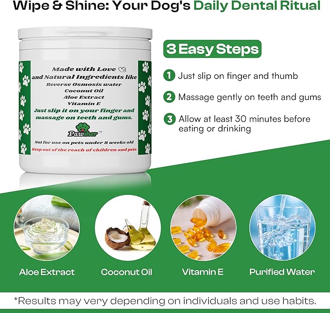 Dogs Dental Wipes | Fights Plaque, Freshens Breath & Promotes Gum Health | No Rinse Dog Teeth Cleaning | Gentle & Naturally Safe Dental Care | Complete Your Dog Tooth Brushing Kit | 50 Count