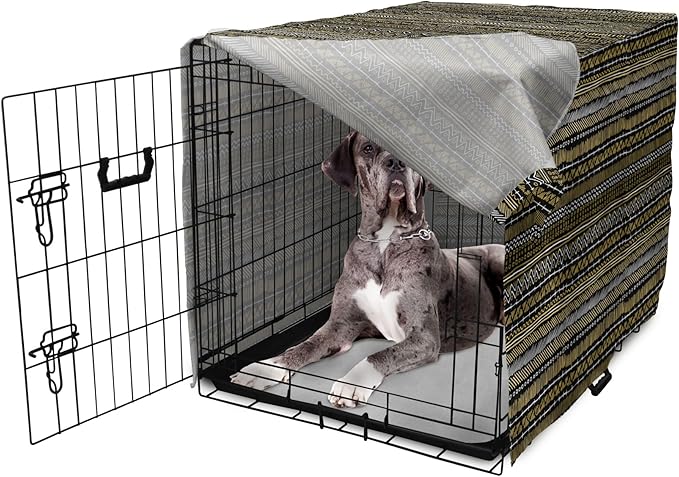 Ambesonne Boho Dog Crate Cover, Tribal Ethnic Retro Mayan Native American Funky Hippie Culture Pattern, Easy to Use Pet Kennel Cover for Medium Large Dogs, 48 Inch, Coffee Charcoal