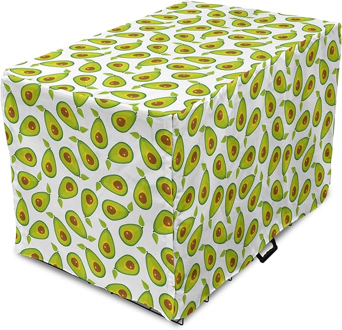 Lunarable Avocado Dog Crate Cover, Pattern of Sliced Healthy Fruits Scattered, Easy to Use Pet Kennel Cover for Cats & Medium Dogs, 30 Inch, Lime Green White Brown
