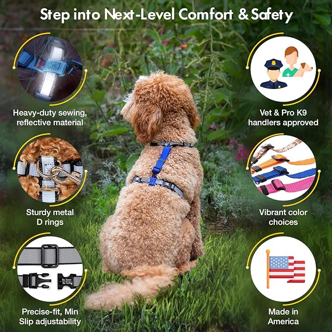 No Pull Harness with Fully Customizable Fitment for XS Dogs - 3M Reflective Heavy Duty Harness for Walking & Training - No Choke Comfortable Collar Design, Made in USA XS-Purple