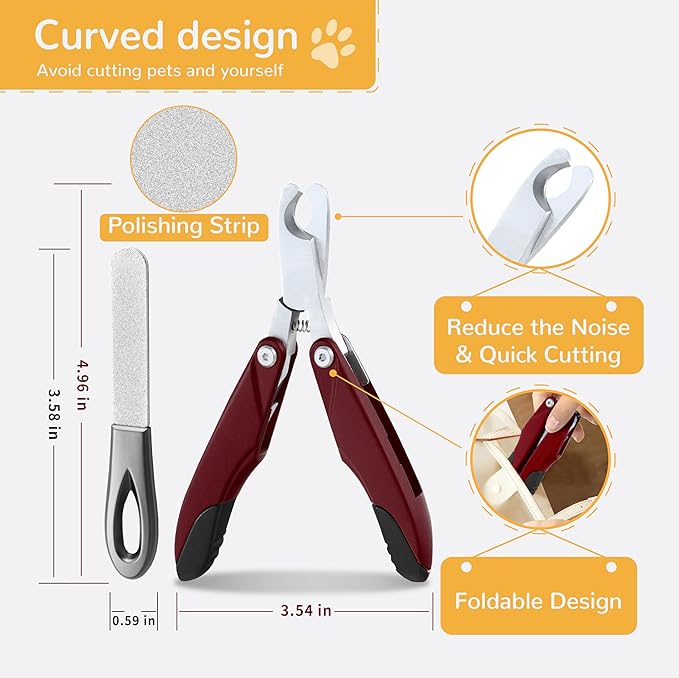 Pet Nail Clippers for Small to Medium Dogs, Cats & Small Animals, Foldable Steel Sharp Grooming Trimmer with Nail File, 3-in-1 Professional Grooming Tool for Pets