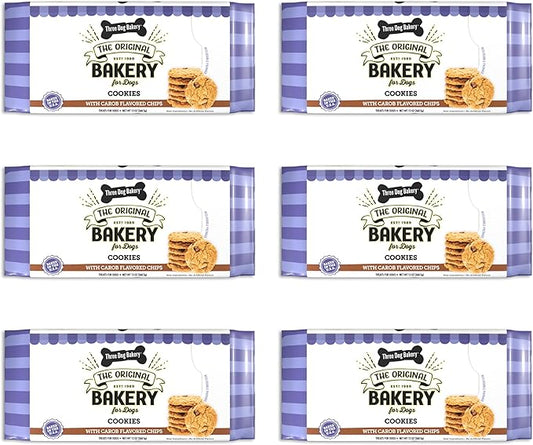 Three Dog Bakery Cookies with Carob Flavored Chips, Premium Treats for Dogs, 13 Ounce Package, 6-Pack