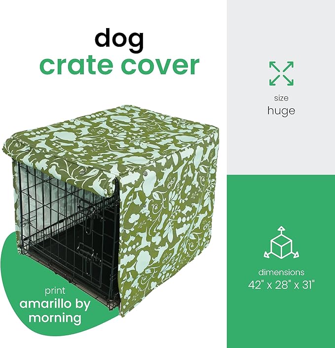 Molly Mutt Amarillo by Morning Dog Crate Cover, 100% Cotton Canvas Cover with 2 Roll-Up Panels, Ideal for Dog or Cat Crate, Durable, Washable, and Free of Harmful Chemicals, 42" x 28" x 31"
