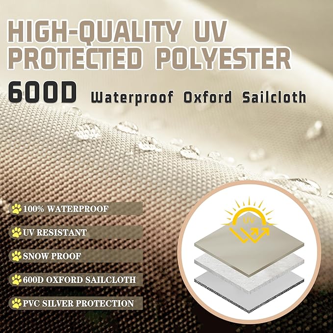 Outdoor Dog Kennel Cover Half Coverage for 8'Dx4'Wx6'H 600D Heavy Duty Waterproof Kennel Covers for Dog Cages(Cover Only) Khaki