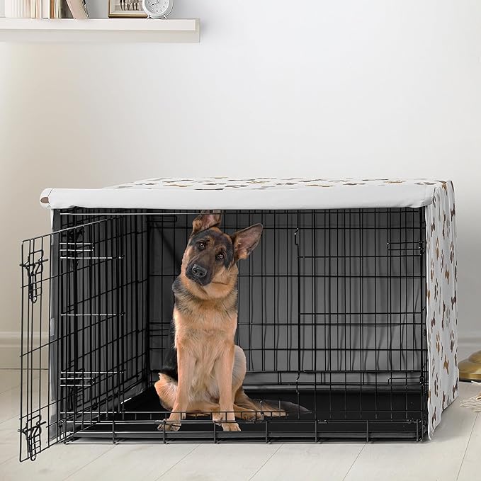 Sweet Jojo Designs Bone Paw Print Dog Crate Cover – Kennel Covers for 48 Inch Pet Cage Large - Neutral Grey Taupe Brown Modern Off White Gray Tan Puppy