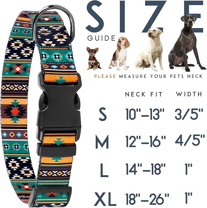 Southwest Dog Collar Tribal Pattern Adjustable Puppy Pet Collars for Small Medium Large Dogs Aztec Print (Southwest, Neck Fit 10"-13")
