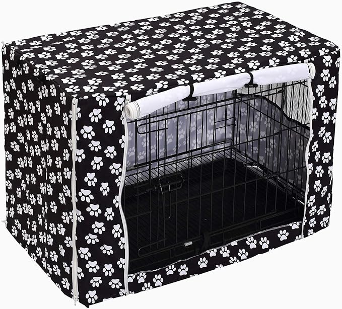 Pethiy Dog Crate Cover Durable Polyester Pet Kennel Cover Universal Fit for Wire Dog Crate - Fits Most 30 inch Dog Crates - Cover only-Black-30