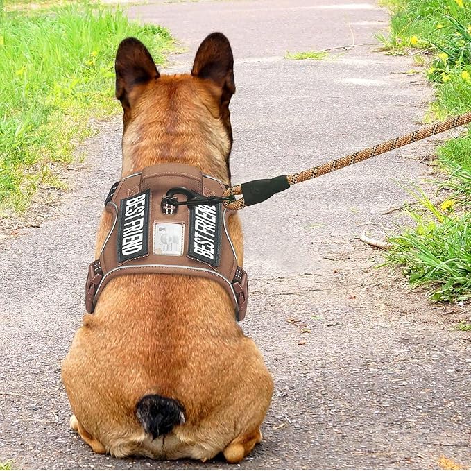 Heavy Duty Tactical Dog Harness for Medium Dogs, No Pull Adjustable Pet Harness Reflective Service Training Easy Control Pet Vest Military K9 Working Dog Harnesses- Medium, Brown