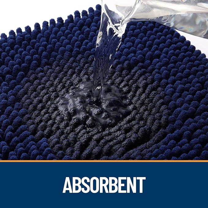 OLANLY Dog Door Mat for Muddy Paws 48x30, Absorbs Moisture and Dirt, Absorbent Non-Slip Washable Mat, Quick Dry Chenille, Mud Mat for Dogs, Entry Indoor Door Mat for Inside Floor, Navy Blue