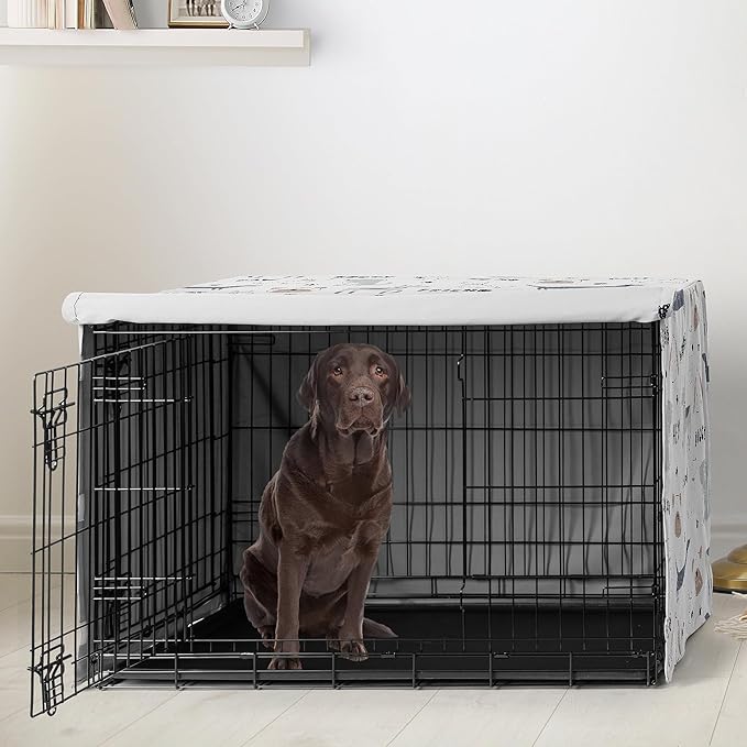 Sweet Jojo Designs Cartoon Puppy Print Dog Crate Cover – Kennel Covers for 42 Inch Pet Cage Medium/Large - Neutral Grey Taupe Blue White Modern Bulldog Wiener Doggy Paw Print Gray
