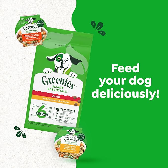 Greenies Smart Topper High Protein Wet Mix-in for Dogs, Chicken, Beef, Sweet Potatoes, Potatoes & Spinach Recipe in Vitabroth™ Broth- Bone Broth + Vitamins E & B1, Pack of 10