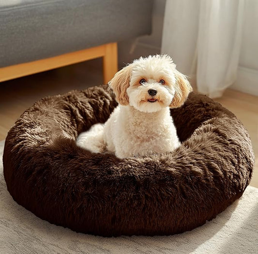 JOLLYVOGUE Dog Beds, Calming Small Dog Bed, Anti-Anxiety Dog Bed for Small Dogs, Fluffy Donut Dog Bed, Cozy Dog Cat Cushion Bed for Small Medium Dogs (24")