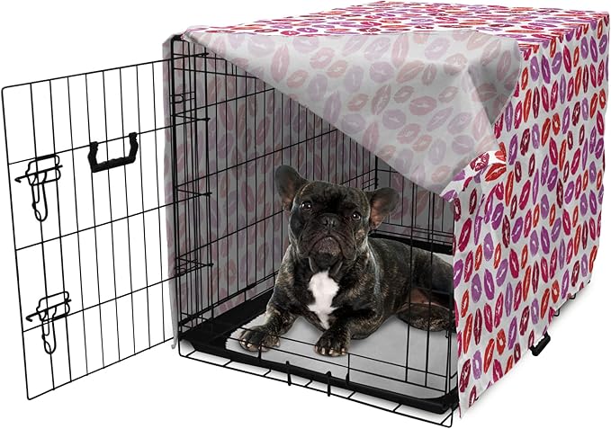 Lunarable Kiss Dog Crate Cover, Fun Colorful Design Lipsticks Kisses Fashion Illustration Print Artwork, Easy to Use Pet Kennel Cover for Medium Large Dogs, 24 Inch, Fuchsia and Raspberry