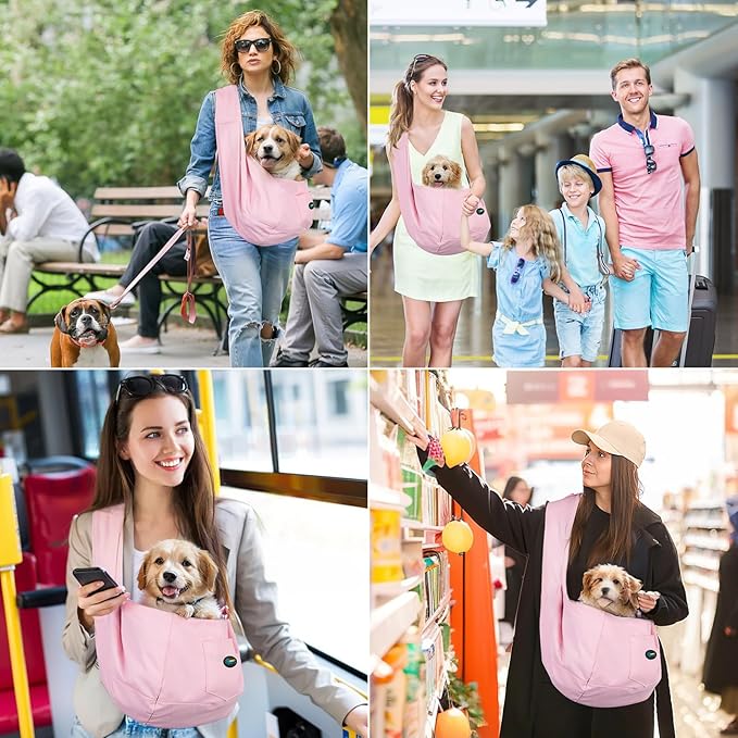 OWNPETS Pink Pet Sling Carrier, Pet Sling Carrier Bag Safe,Fit 10~15lb Cats&Dogs, Comfortable, Adjustable, Perfect for Daily Walk, Outdoor Activity and Weekend Adventure
