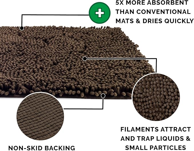 Furhaven 60" x 48" Highly Absorbent Dog Door Mat for Muddy Paws, 100% Washable, Perfect for Entryway, Kitchen, & Bathroom Use - Chenille Shammy Rug - Mud (Brown), Jumbo Plus/XXXL