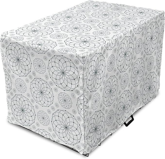 Ambesonne Sacred Geometry Dog Crate Cover, Circular Formations with Dots Flower Like Elements Design Print, Easy to Use Pet Kennel Cover for Medium Large Dogs, 36 Inch, Dark Petrol Blue White