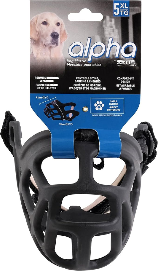 ZEUS Alpha TPR Muzzle for X-Large Dogs, Comfort Fit Design Prevents Biting, Barking and Chewing, Black