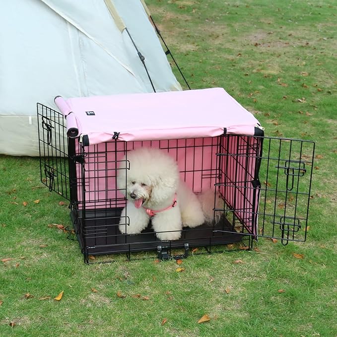 X-ZONE PET Double Door Dog Crate Cover - Polyester Pet Kennel Cover Fits 24 inches Wire Dog Cage Pink