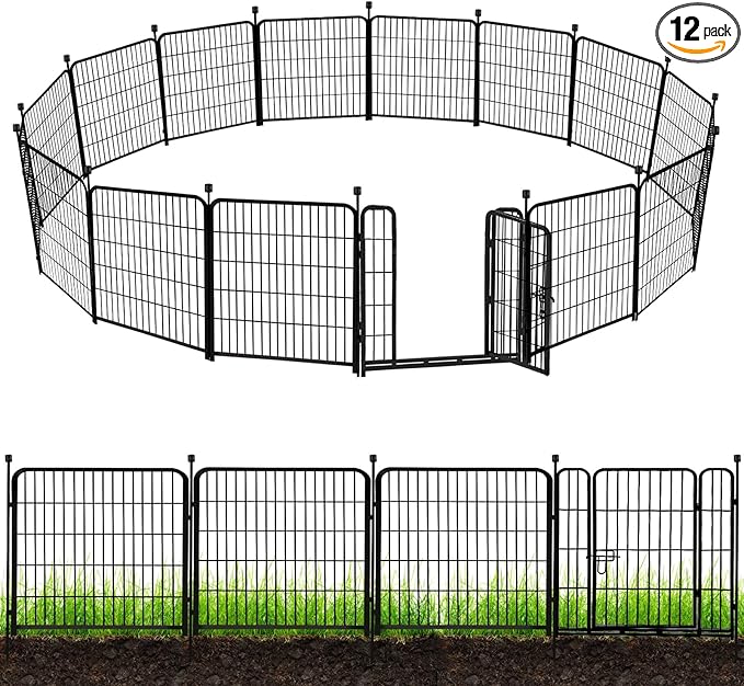 ADAVIN 32 in(H) Garden Fences and Borders,1 Gate+11 Panels Dog Fence Outdoor for Yard, Temporary Fence, Flower Garden Fencing, Heavy Duty Iron Metal Animal Barrier Fence,Total 26.6 Ft(L),Black