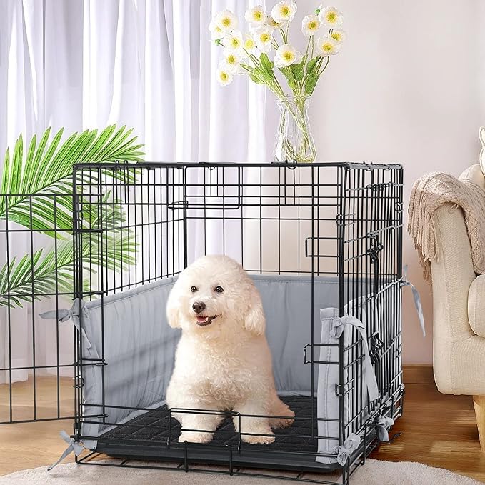 Hombys Dog Crate Bumper with Ties - Soft Crate Accessory -Kennel Cover - Training Pads for Front Door Crates, 35"x24", Gray