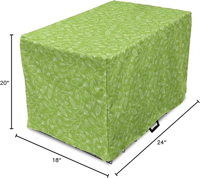 Ambesonne Floral Dog Crate Cover, Vintage Inspired Simplistic Outline Flowers Nature Botany Art Repetition, Easy to Use Pet Kennel Cover for Cats & Medium Dogs, 24 Inch, Lime Green and White