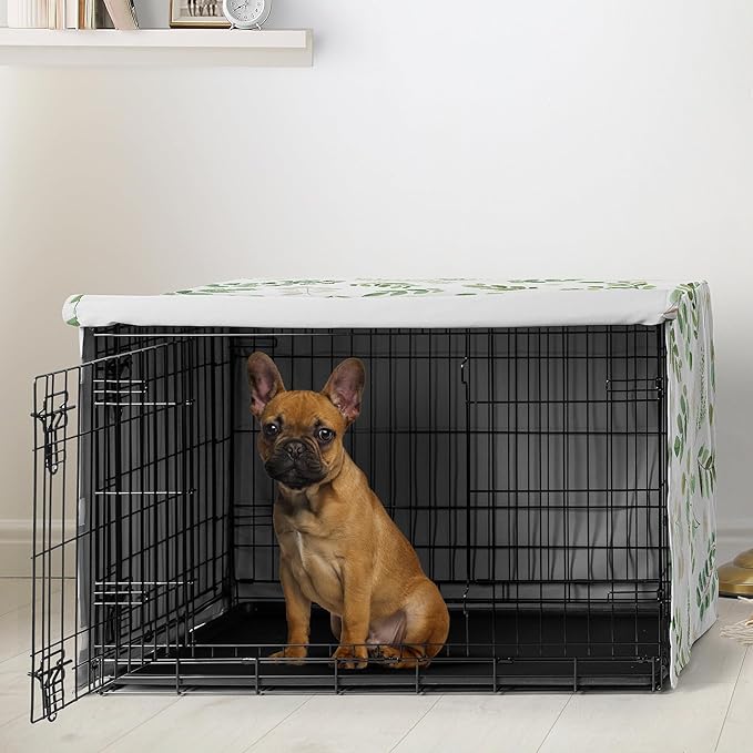 Sweet Jojo Designs Green Boho Floral Leaf Dog Crate Cover – Kennel Covers for 30 Inch Pet Cage Small/Medium - Neutral Sage White Bohemian Watercolor Botanical Flower Woodland Tropical Garden Nature