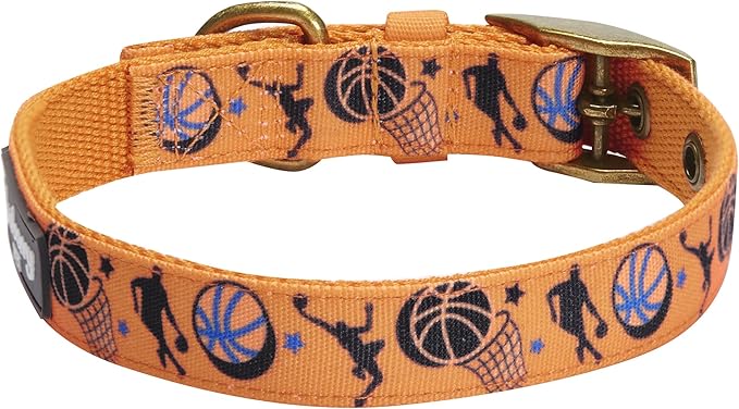 Blueberry Pet 5 Patterns Sports Fan Basketball Canvas Adjustable Dog Collar with Metal Buckle - Passion Orange, Neck 13-16.5", for Medium Breed