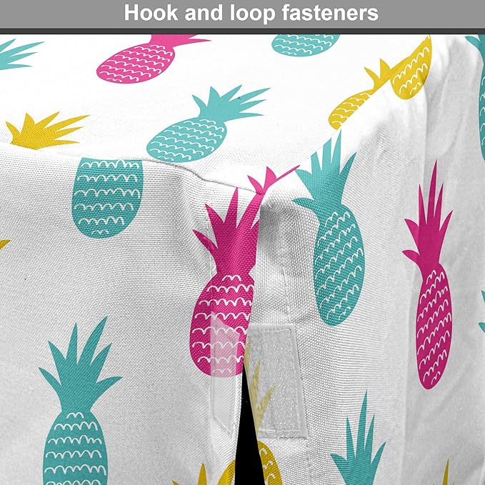 Lunarable Yellow Pineapple Dog Crate Cover, Rhythmic Ananas Fruits in Colorful Design Summer Tropical Concept, Easy to Use Pet Kennel Cover for Medium Large Dogs, 36 Inch, Turquoise Hot Pink