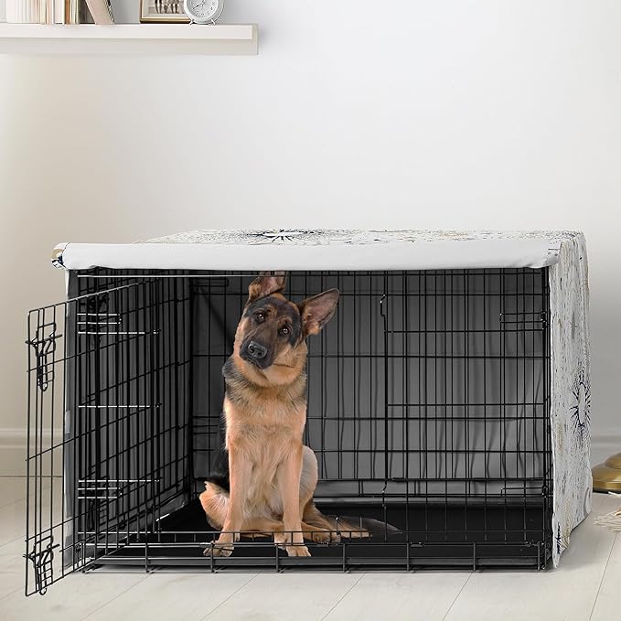 Sweet Jojo Designs Navy Blue Star and Moon Dog Crate Cover – Kennel Covers for 48 Inch Pet Cage Large - Gold Grey Celestial Sky Stars Gray Shabby Chic