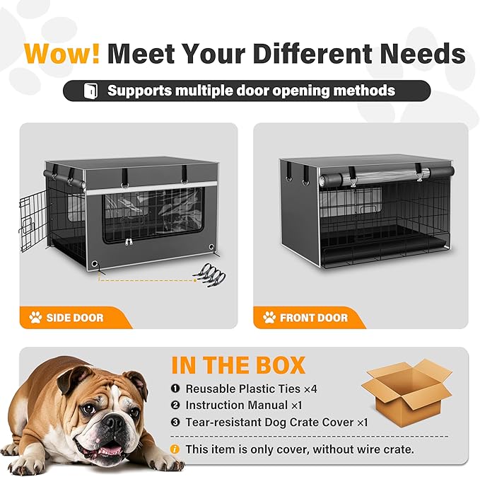 Multi-Functional Dog Crate Cover Perfectly Fits Standard 30Inch Dog Crates,Adjustable Ventilation and Lighting, Helps Pets Sleep Soundly,Zipper Design for Easy Installation, Gray(Cover Only)