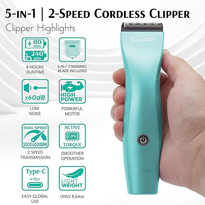 Hornet Teal 5-in-1 Cordless Clipper - Powerful and Versatile Dog Clippers for Grooming - Stylish Dog Clippers for Grooming - Perfect for Professional and Dog Grooming Clippers