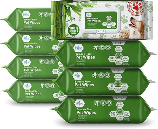 MED PRIDE 100% Bamboo Fiber Hypoallergenic Dog Wipes for Paws and Butt, Alcohol & Paraben-Free, Deodorizing, 8”X8”, 800 Wipes