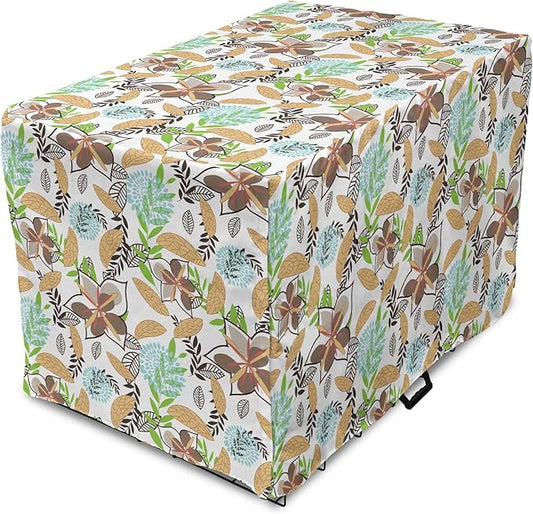 Lunarable Paint Dog Crate Cover, Leaf Petals Flourish Summer Florets Dahlia Romantic Girls, Easy to Use Pet Kennel Cover for Small Dogs Puppies Kittens, 18 Inch, Sand Brown Pale Blue