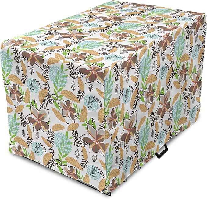 Lunarable Paint Dog Crate Cover, Leaf Petals Flourish Summer Florets Dahlia Romantic Girls, Easy to Use Pet Kennel Cover for Medium Large Dogs, 48 Inch, Sand Brown Pale Blue