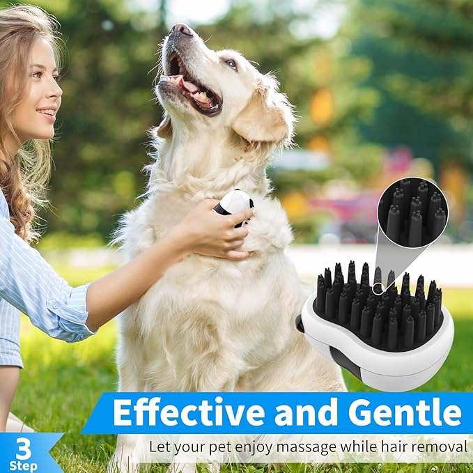 Comotech 3PCS Dog Bath Brush | Dog Shampoo Brush | Dog Scrubber for Bath | Dog/Grooming/Washing Brush Scrubber with Adjustable Ring Handle for Short & Long Haired Dogs/Cats (Blue Blue White)