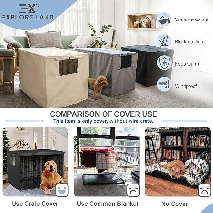 Explore Land Dog Crate Cover Bundle with Machine Washable Fluffy Dog Bed Cover for 36 Inches Wire Cage