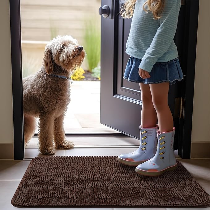 OLANLY Dog Door Mat for Muddy Paws 70x24, Absorbs Moisture and Dirt, Absorbent Non-Slip Washable Mat, Quick Dry Chenille, Mud Mat for Dogs, Entry Indoor Door Mat for Inside Floor, Brown