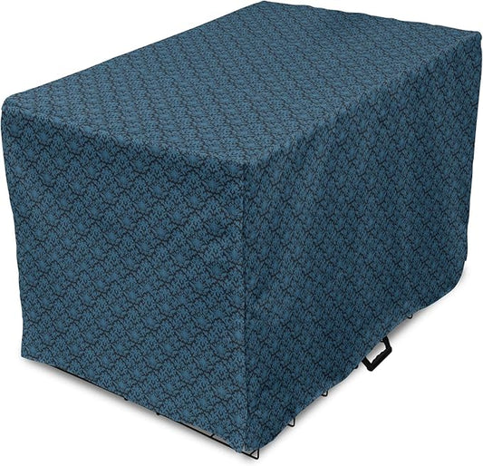 Lunarable Damask Blue Dog Crate Cover, Repetition with Rococo Inspired Royal Style Ornamental Pattern, Easy to Use Pet Kennel Cover for Cats & Medium Dogs, 30 Inch, Dark Grey and Turquoise