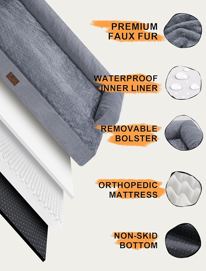 Large Dog Bed Orthopedic Washable: Beds Bolster - XL XLarge Big Dogs - Memory Foam - Couch Sofa - Waterproof with Removable Cover