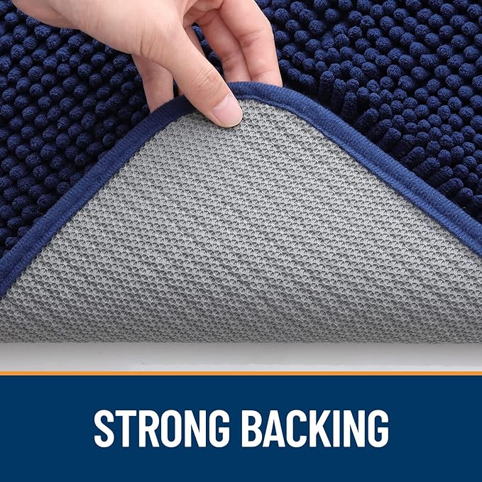 OLANLY Dog Door Mat for Muddy Paws 59x24, Absorbs Moisture and Dirt, Absorbent Non-Slip Washable Mat, Quick Dry Chenille, Mud Mat for Dogs, Entry Indoor Door Mat for Inside Floor, Navy Blue