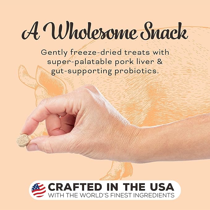 Primal Freeze Dried Dog Treats; Pork Liver Dog Treats with Probiotics for Dogs; Liver, Laugh, Love; Crunchy Grain Free Training Treats for Dogs, 1.5 oz (Pack of 2)