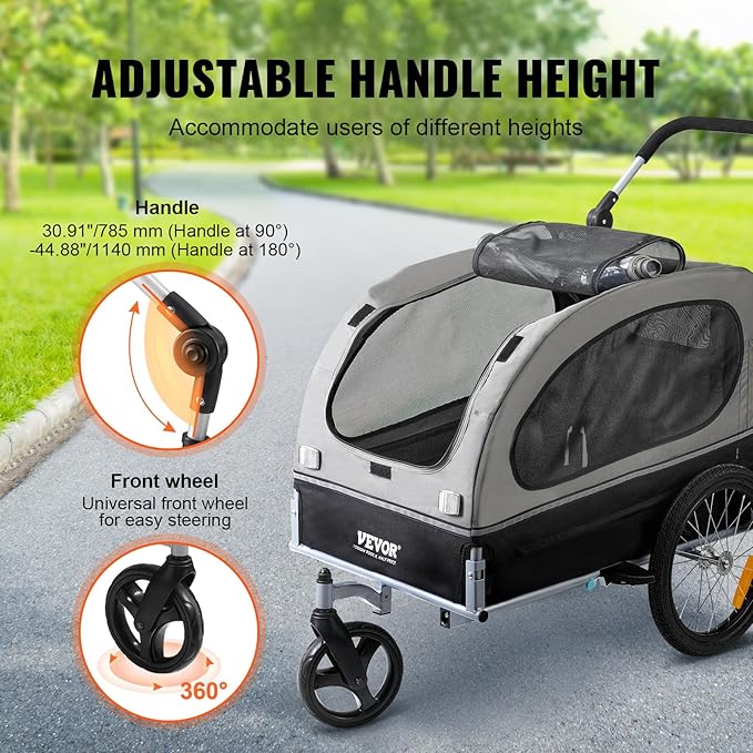 VEVOR Dog Bike Trailer, Supports up to 66/88/100 lbs, 2-in-1 Pet Stroller Cart Bicycle Carrier, Easy Folding Cart Frame with Quick Release Wheels, Universal Bicycle Coupler, Reflectors, Flag