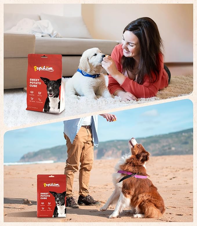 16OZ Sweet Potato Dog Training Treats，Potato Cube Dog Training Treats Reward Snacks for Small Medium Large Dogs， High Protein Dog Chewy Treats