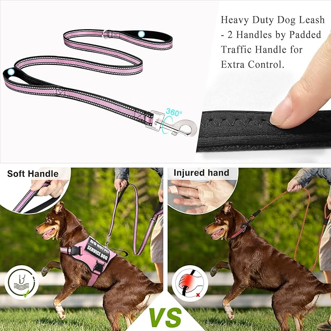 Service Dog Harness and Leash Set, Training Dog Vest with 10 Dog Patches, Emotional Support Therapy Dog Vest Harness for Small Medium Large and Extra Large Dogs(Pink, XS)