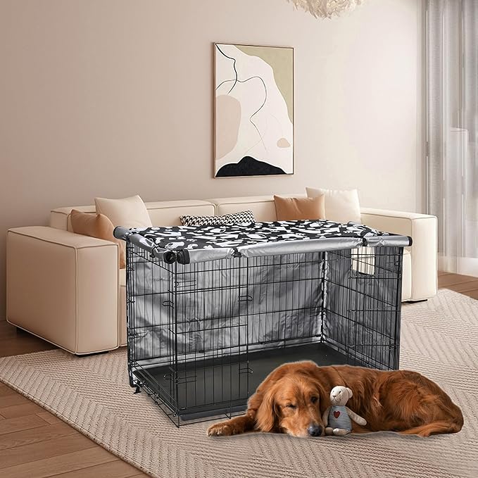 kefit Dog Crate Cover 36 inch, Kennel Cover Fit for Dog Crate, Black/Paw