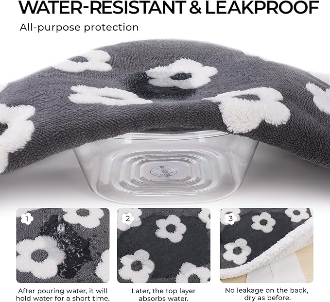 Luciphia Waterproof Dog Cat Blanket Fluffy Thick Fleece Pet Blanket,Washable Double Sided Sherpa Calming Blankets Flower Print Blankets for Medium Large Dogs Cats(Dark Grey,67x57 inches)